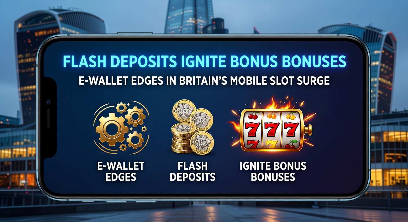 Close-up of e-wallet app interface on mobile device displaying instant deposit success, bonus pop-up, and slot reels spinning with fiery animations
