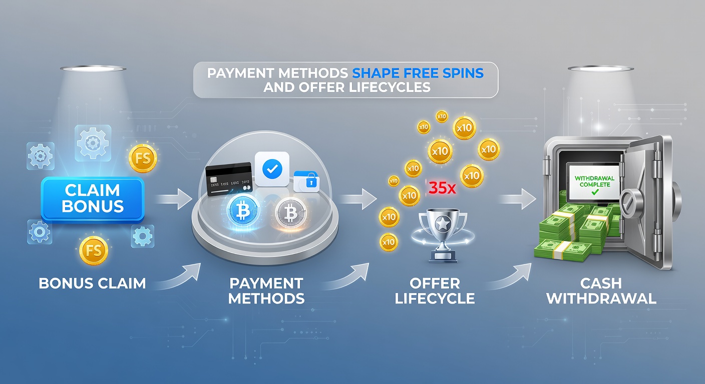 Dynamic graphic showing payment method icons branching into fast-track withdrawals versus delayed processing timelines for casino bonus winnings