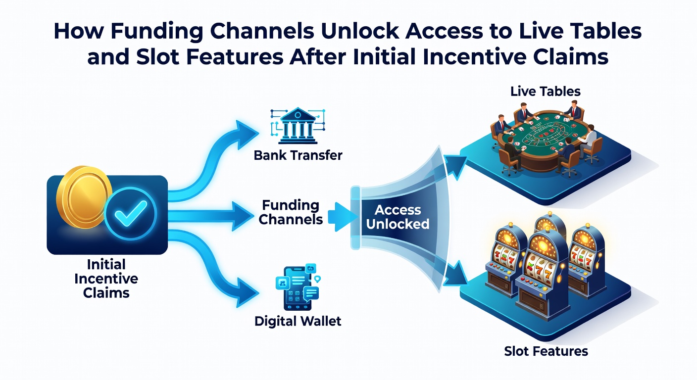Illustration of e-wallet and card transactions enabling access to premium slot features and live casino tables after bonus claims