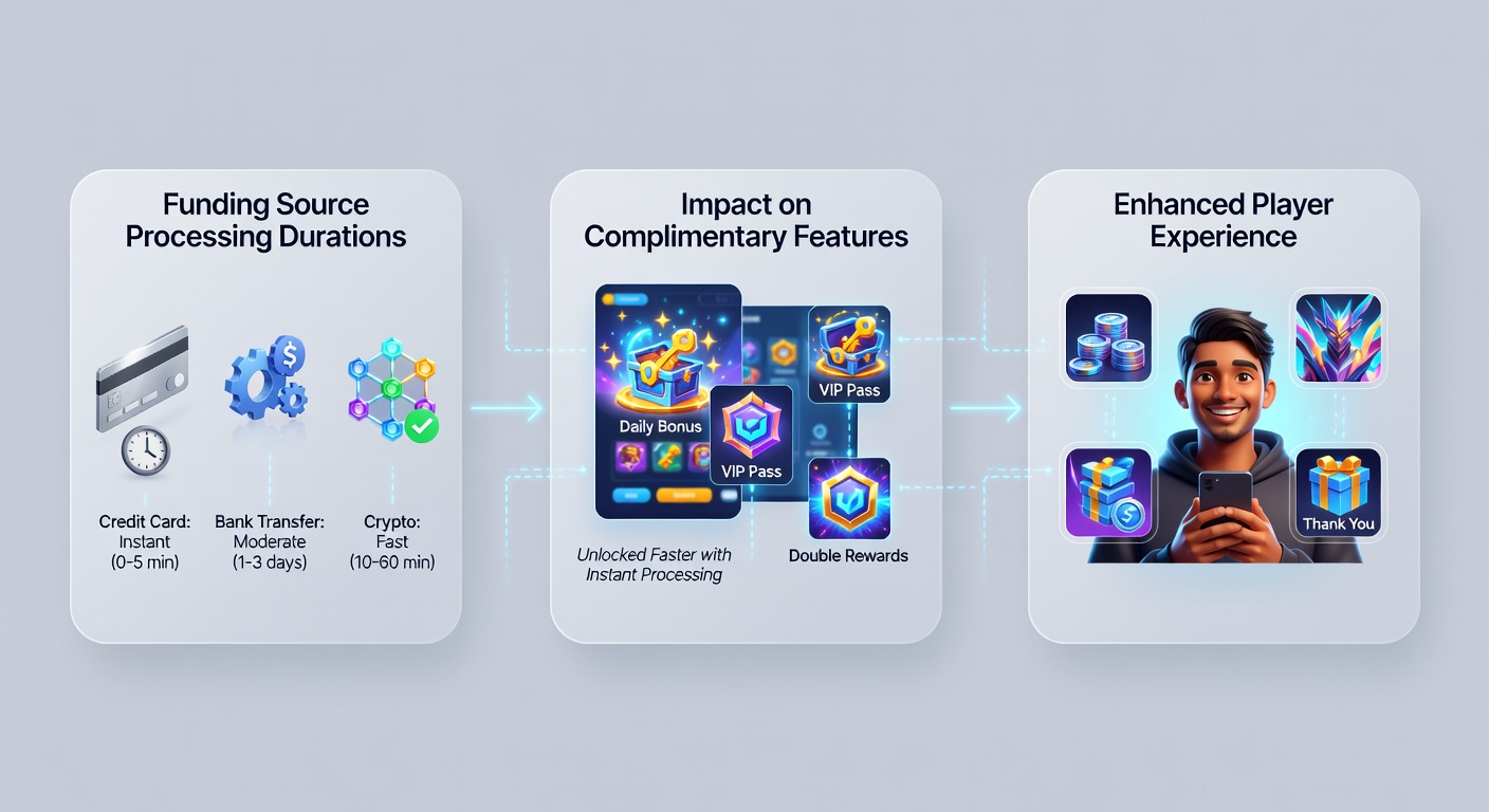 Infographic illustrating payment processing timelines and bonus activation flow in mobile games