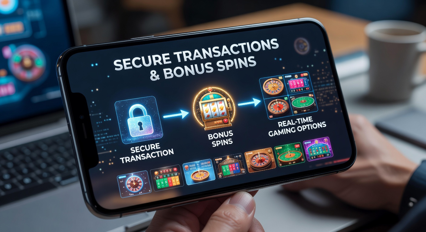 Smartphone displaying casino app with secure payment and bonus spin features