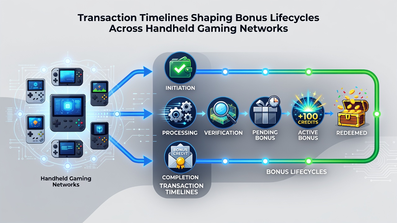 Illustration of transaction flow and bonus timeline progression in mobile gaming environments